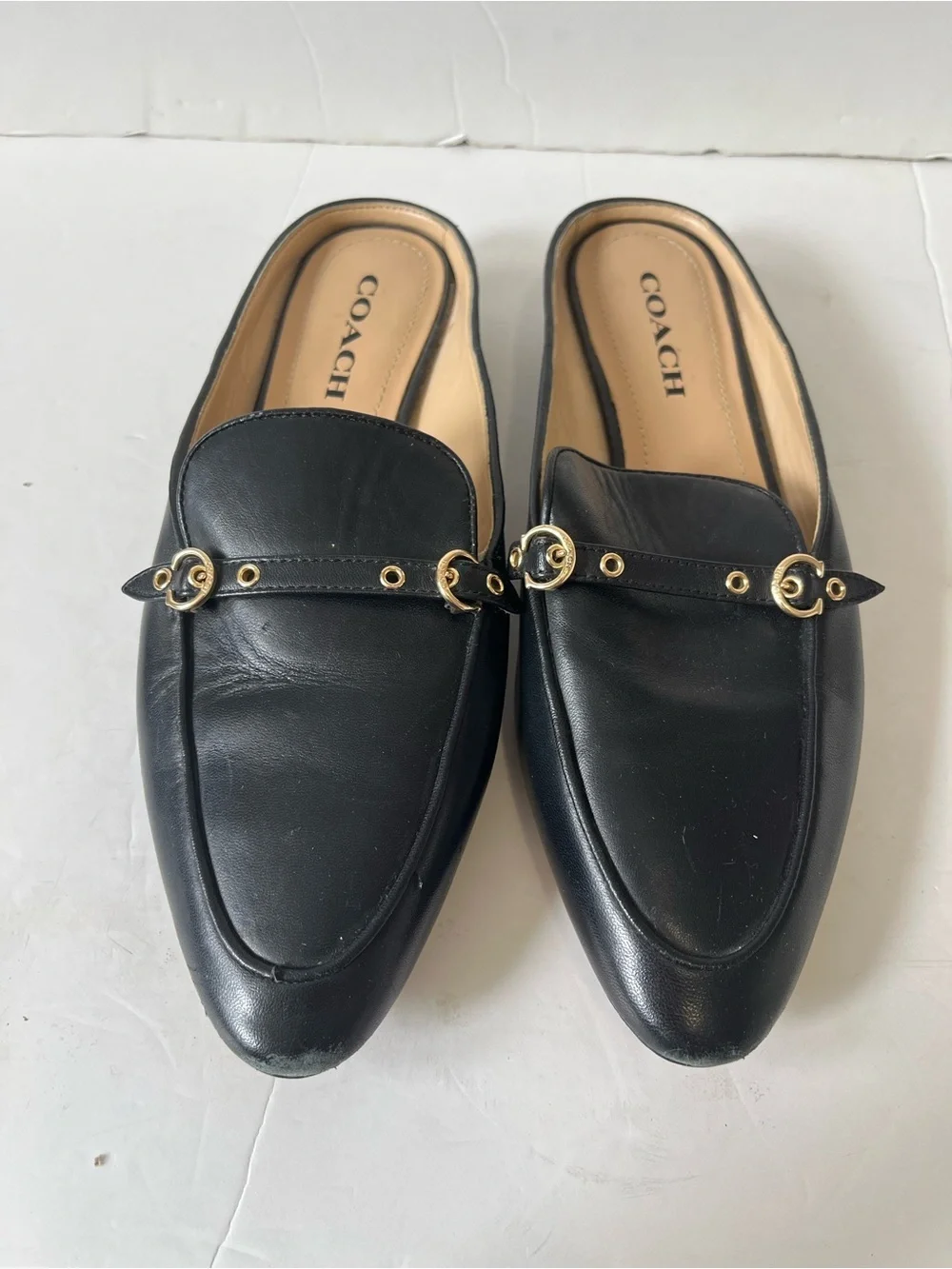 Coach Irene Black Leather point-toe Slip-On Mule Loafers size 9B